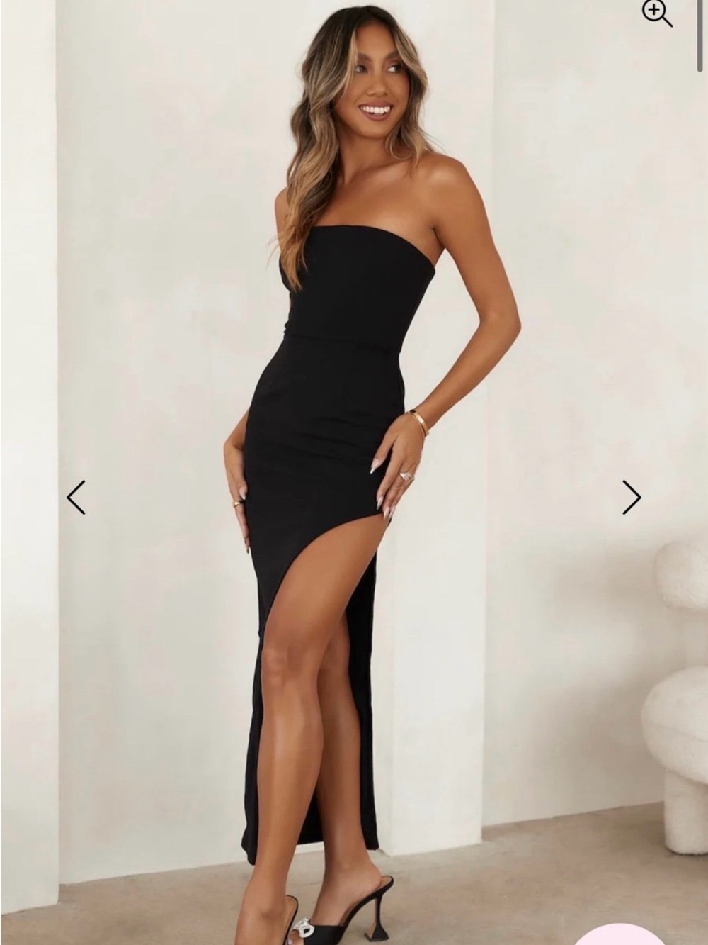 Lulu’s Strapless Black High-Slit Maxi Dress